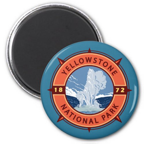 Yellowstone National Park Retro Compass Emblem Magnet