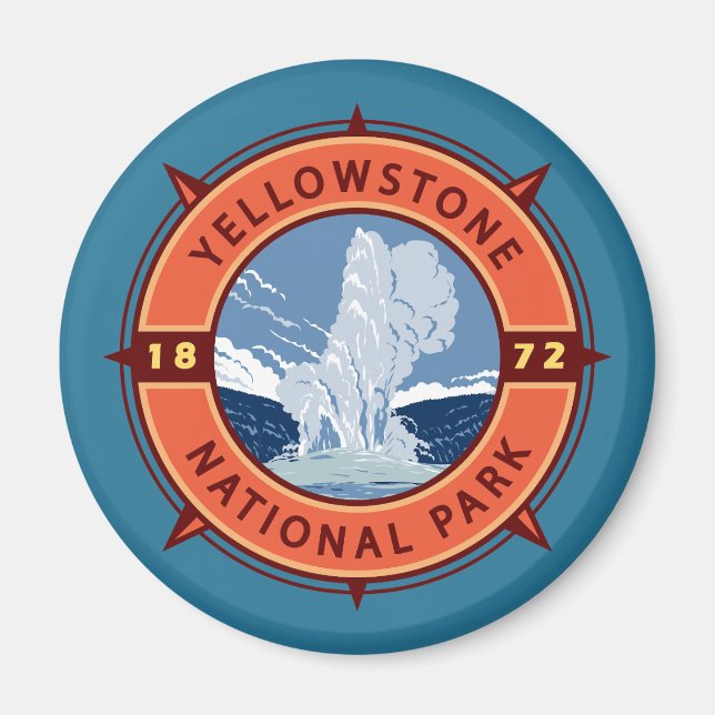 Yellowstone National Park Retro Compass Emblem Magnet (Front)