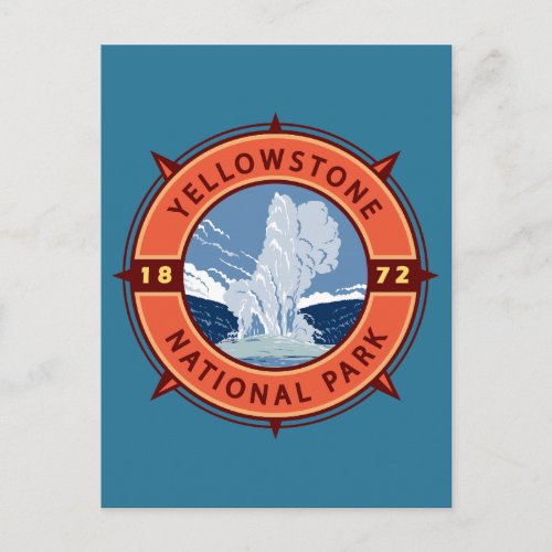 Yellowstone National Park Retro Compass Emblem Postcard
