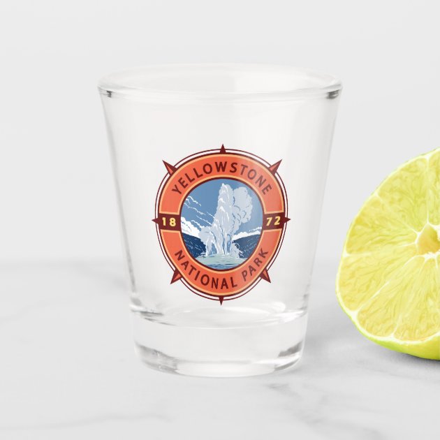 Yellowstone National Park Retro Compass Emblem Shot Glass | Zazzle