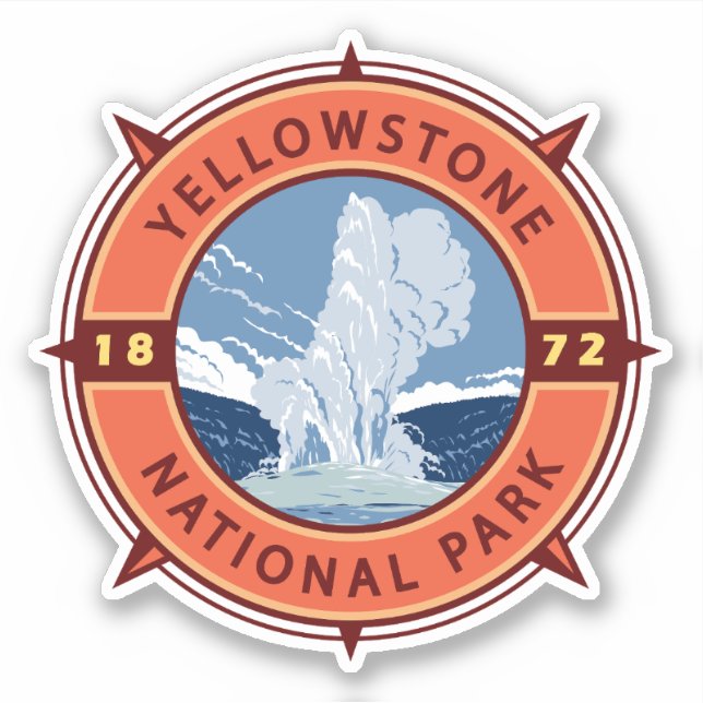 Yellowstone National Park Retro Compass Emblem Sticker (Front)