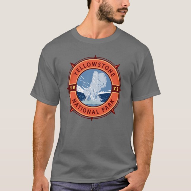 Yellowstone National Park Retro Compass Emblem T-Shirt (Front)