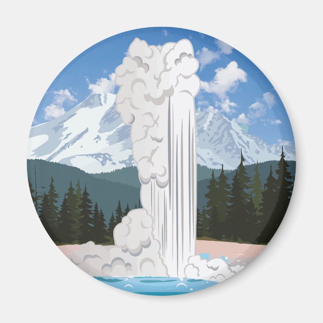 Yellowstone National Park Retro Old Faithful Magnet (Front)