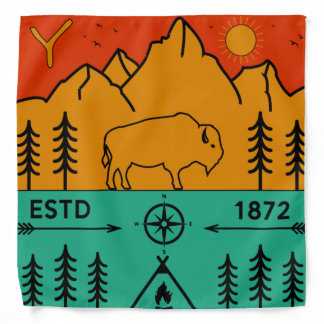 Yellowstone National Park Retro Wyoming USA Bison Bandana