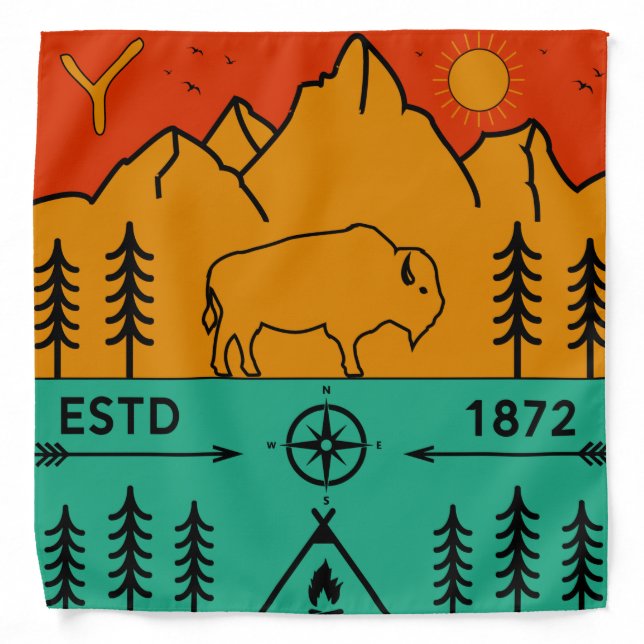 Yellowstone National Park Retro Wyoming USA Bison Bandana (Front)