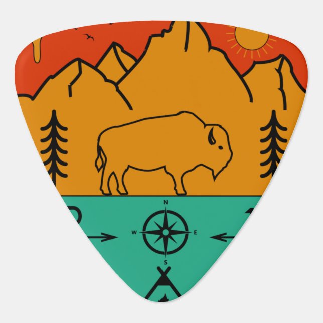 Yellowstone National Park Retro Wyoming USA Bison Guitar Pick (Front)