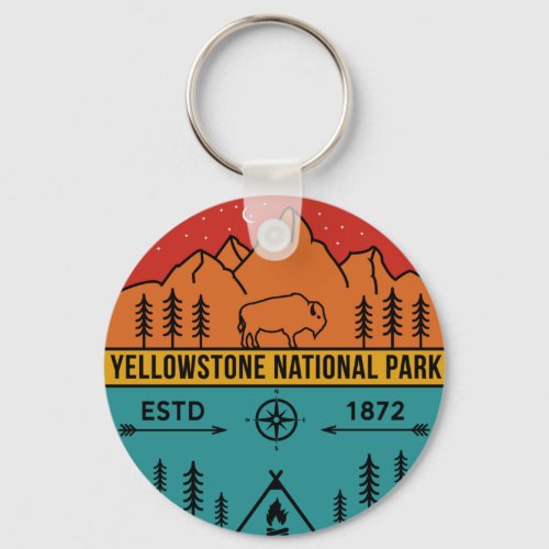 Yellowstone National Park Retro Wyoming USA Bison Keychain