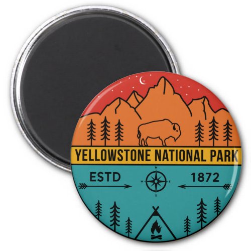 Yellowstone National Park Retro Wyoming USA Bison Magnet