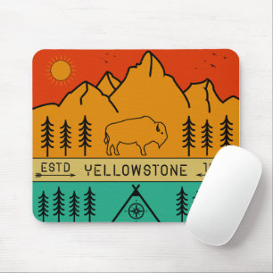 Yellowstone National Park Retro Wyoming USA Bison Mouse Pad