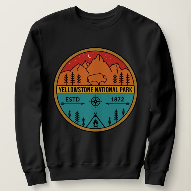 Yellowstone National Park Retro Wyoming USA Bison Sweatshirt (Design Front)