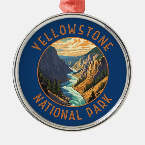Yellowstone National Park River Distressed Circle Metal Ornament