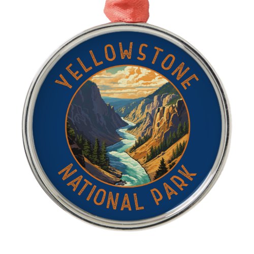 Yellowstone National Park River Distressed Circle Metal Ornament