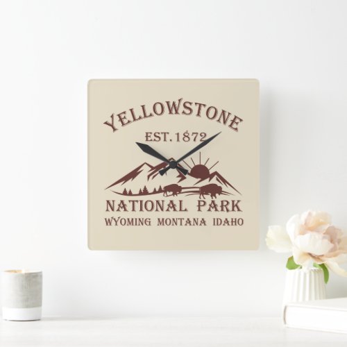 Yellowstone national park square wall clock
