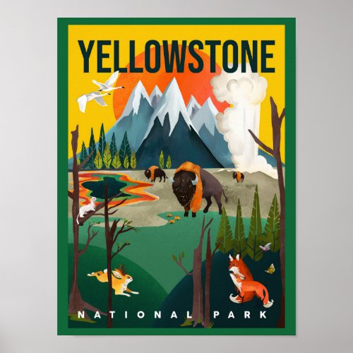 Yellowstone National Park Summer Road Trip Art Poster