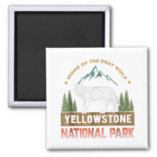 Yellowstone National Park T_Shirt Wolf Vintage Men Magnet