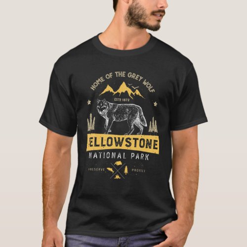 Yellowstone National Park T US Wolf Vintage Men Wo T_Shirt