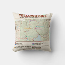 Yellowstone National Park Trail Map Pillow