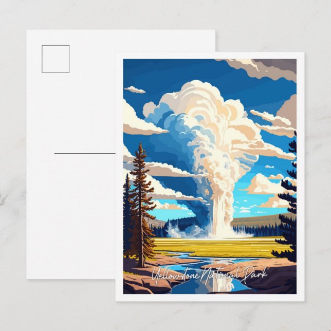 Yellowstone National Park Travel illustration Postcard (Front/Back)