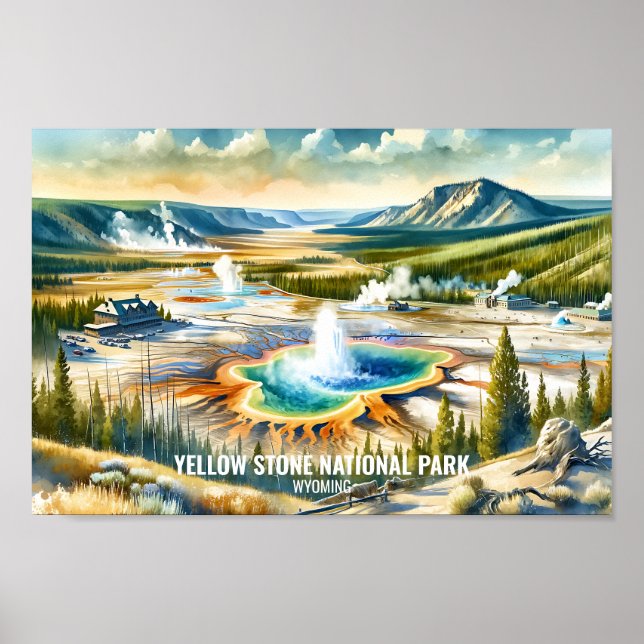 Yellowstone National Park Travel watercolor Poster (Front)