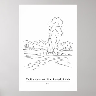 Yellowstone National Park USA Minimalist Line Art Poster