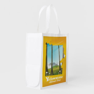 Yellowstone National Park vacation poster. Grocery Bag