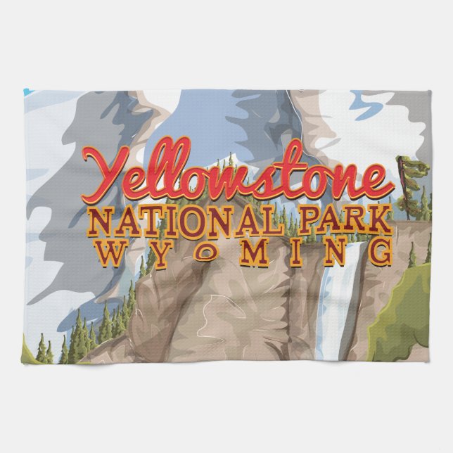 Yellowstone National Park Vintage Poster Kitchen Towel (Horizontal)