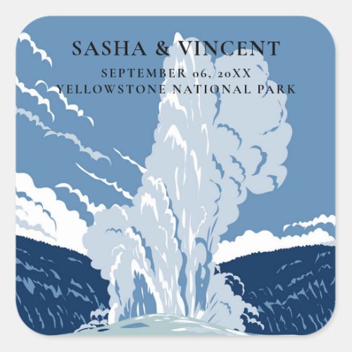 Yellowstone National Park Wedding Retro Square Sticker