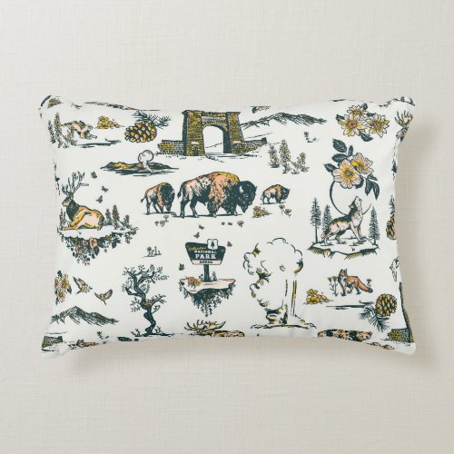 Yellowstone National Park Wildlife Pattern Accent Pillow