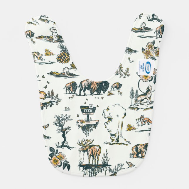 Yellowstone National Park Wildlife Pattern Baby Bib (Back)