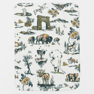 Yellowstone National Park Wildlife Pattern Baby Blanket