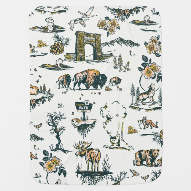 Yellowstone National Park Wildlife Pattern Baby Blanket (Front)