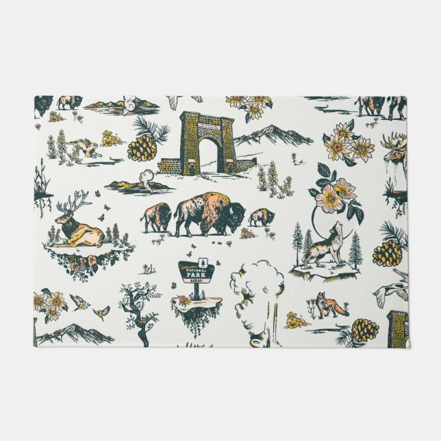 Yellowstone National Park Wildlife Pattern Doormat (Front)