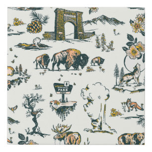 Yellowstone National Park Wildlife Pattern Faux Canvas Print