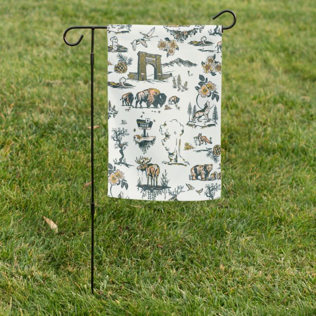 Yellowstone National Park Wildlife Pattern Garden Flag (In SItu)