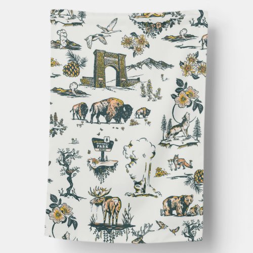 Yellowstone National Park Wildlife Pattern House Flag