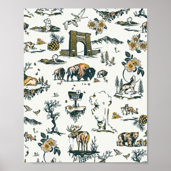 Yellowstone National Park Wildlife Pattern Poster