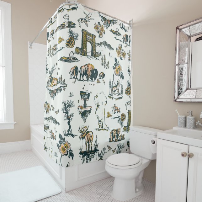 Yellowstone National Park Wildlife Pattern Shower Curtain (In Situ)
