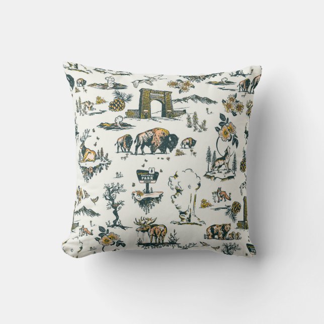 Yellowstone National Park Wildlife Pattern Throw Pillow (Front)