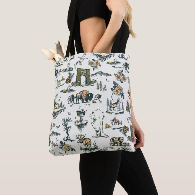 Yellowstone National Park Wildlife Pattern Tote Bag (Close Up)