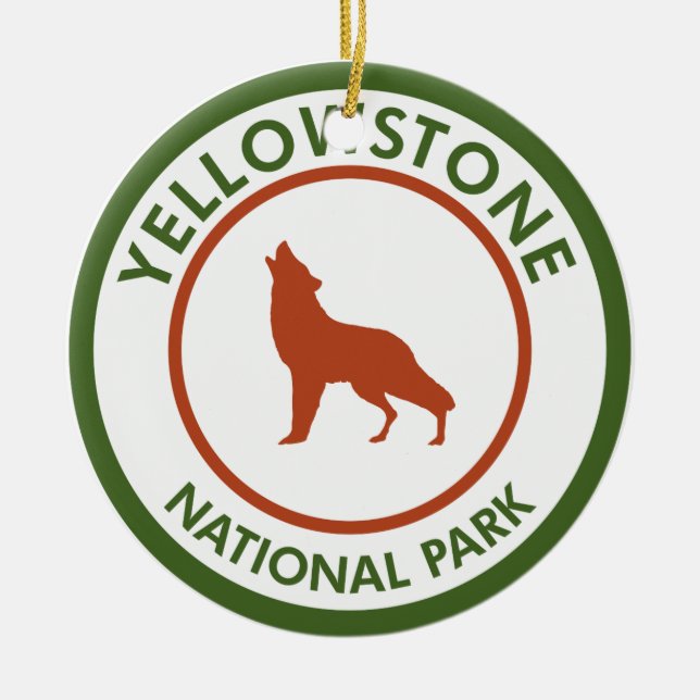 Yellowstone National Park Wolf Ceramic Ornament (Front)