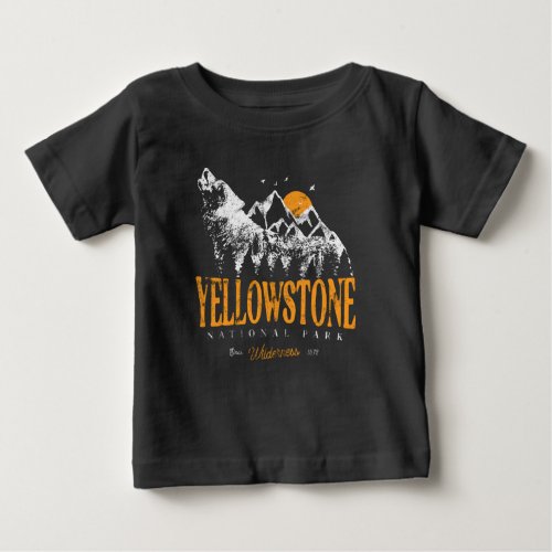 Yellowstone National Park Wolf Mountains Vintage B Baby T_Shirt