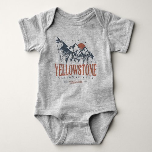 Yellowstone National Park Wolf Mountains Vintage   Baby Bodysuit