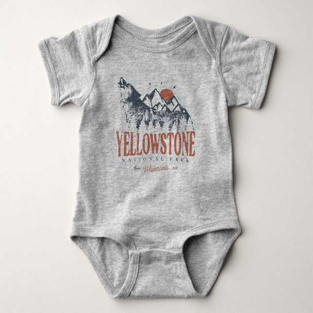 Yellowstone National Park Wolf Mountains Vintage   Baby Bodysuit (Front)