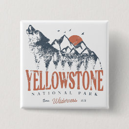 Yellowstone National Park Wolf Mountains Vintage Button