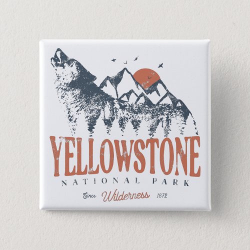 Yellowstone National Park Wolf Mountains Vintage  Button