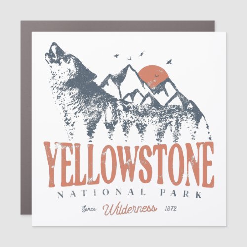 Yellowstone National Park Wolf Mountains Vintage   Car Magnet