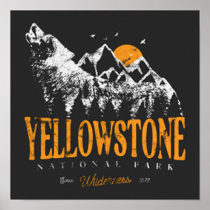 Yellowstone National Park Wolf Mountains Vintage  Poster