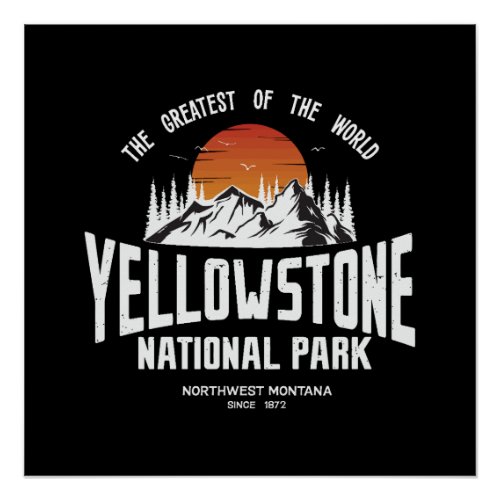 Yellowstone National Park Wolf Mountains Vintage Poster