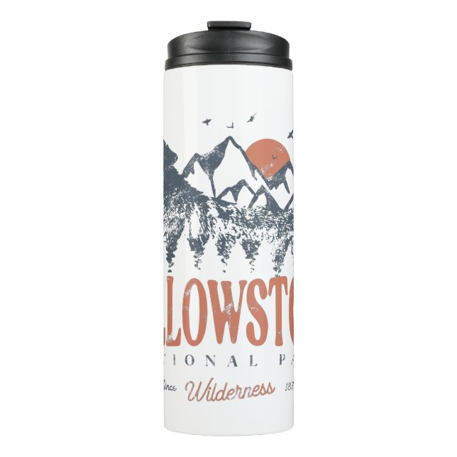 Yellowstone National Park Wolf Mountains Vintage   Thermal Tumbler (Front)