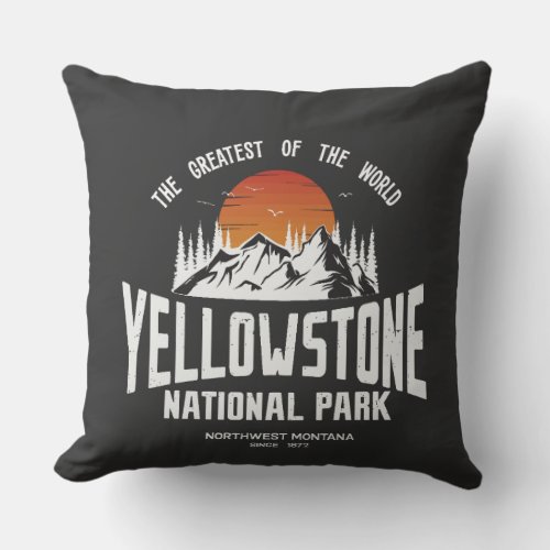 Yellowstone National Park Wolf Mountains Vintage Throw Pillow